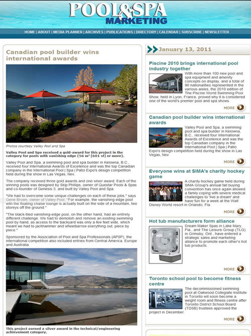 Pool and Spa News Multi Level Achivement Jan 2011